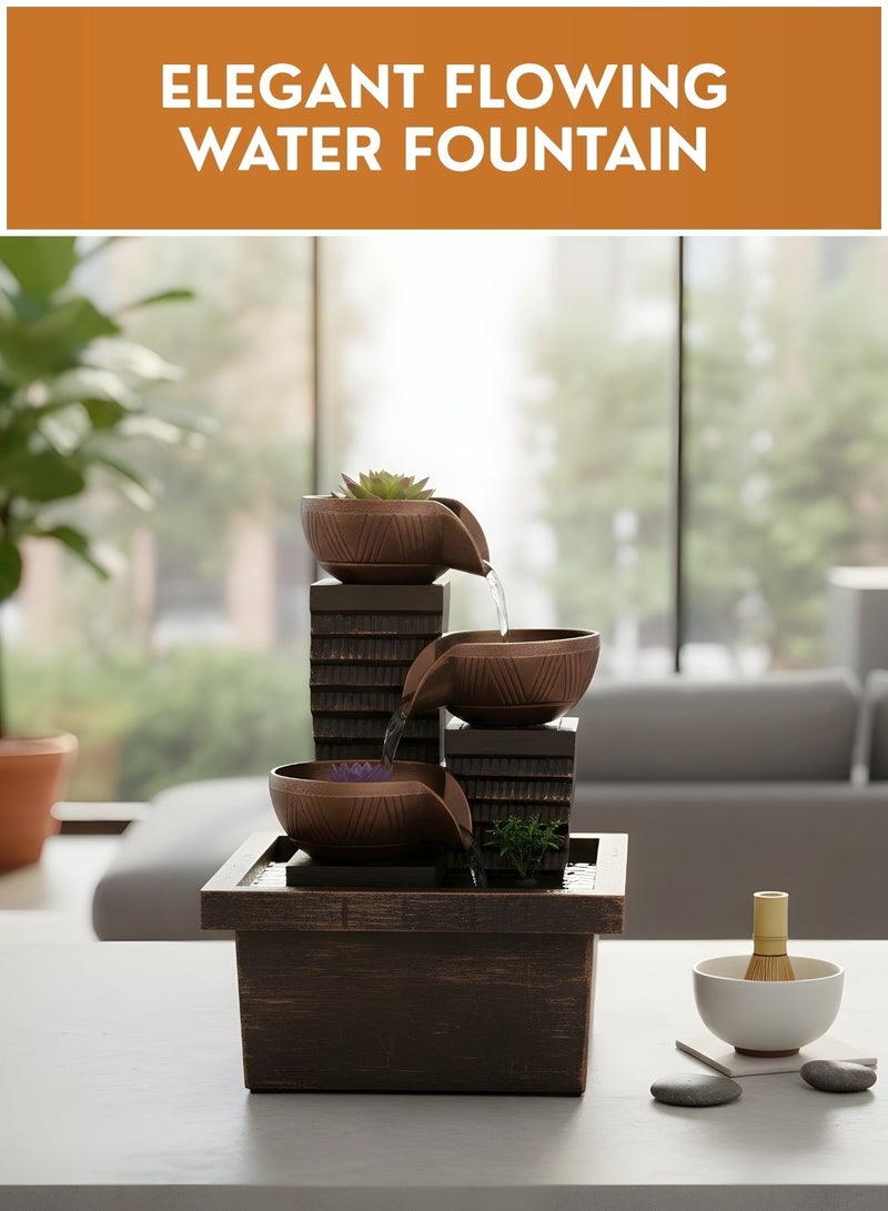 JUNI Indoor Tabletop Water Fountain with Artificial Plants – Decorative Flowing Water Ornament for Home Décor, Relaxing Table Fountain for Living Room, Bedroom & Office Desk - Image 3